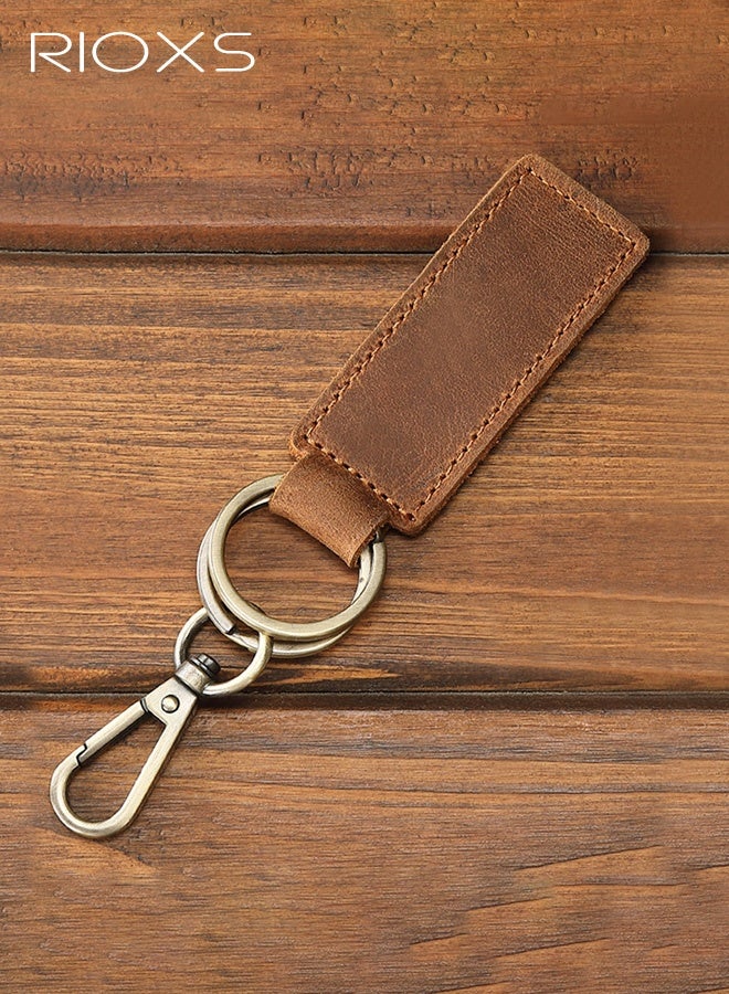 ريوكس سلسلة مفاتيح فاخرة مصنوعة يدويًا من الجلد الأصلي للرجال والنساء، حامل مفاتيح سيارة بمظهر عتيق، مصنوع من جلد البقر عالي الجودة مع قطع معدنية متينة، إكسسوار يومي على الطراز القديم، لون بني - Image 4